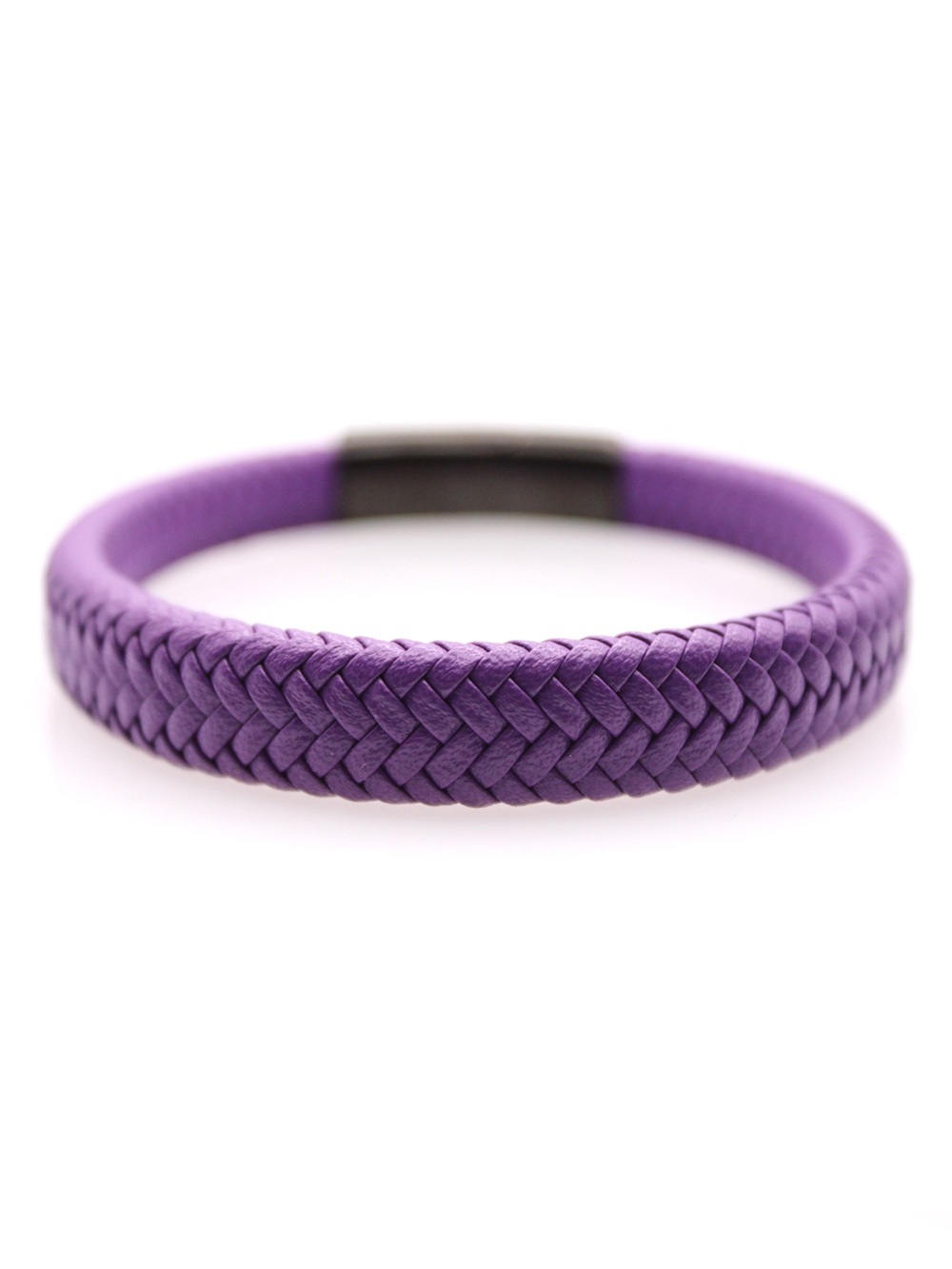Men's Purple Braided Leather Bracelet with Magnetic Clasp